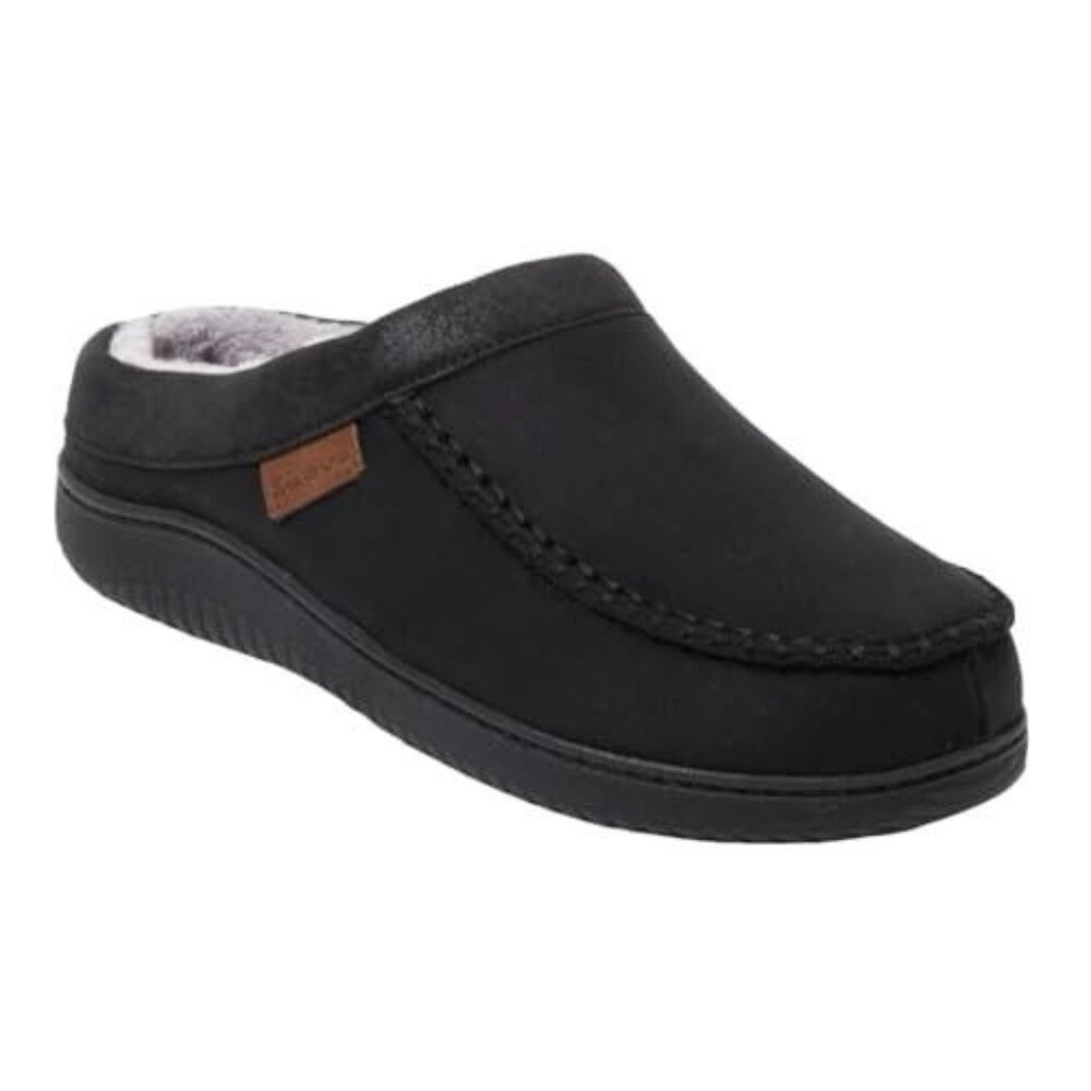 Dearfoams Men 7/8 Slipper Small Faux Suede Plush Fur House Shoes Slip-On Black
